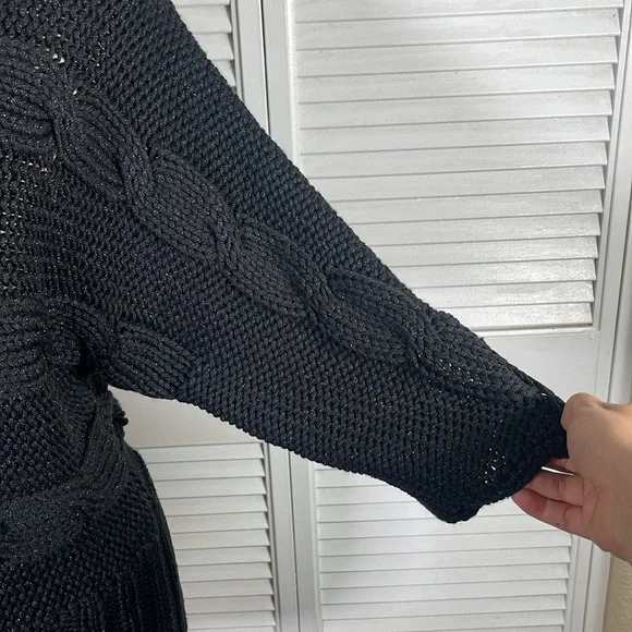 Bebe,Women's Cable-Knit Sweater color:Black, with lurex, size:M. Batwing sleeves - Picture 5 of 9